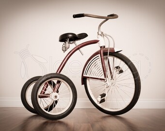 PHOTO PRINT - Vintage 1950s Art Deco Tricycle on Wood Floor, 8x10 or 16x20