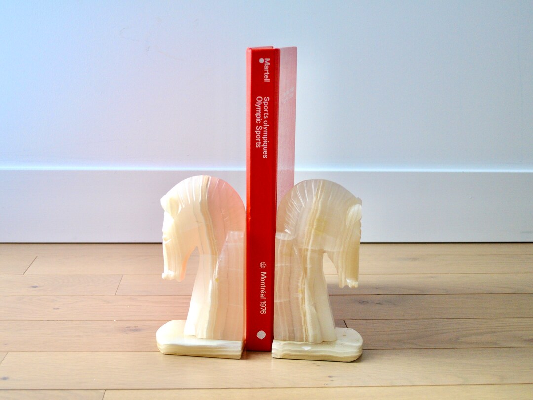 Vintage Midcentury Horse Bookends Marble Horse Head Bookends Home