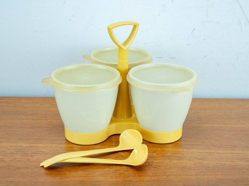 Vintage Tupperware Condiment Server Set White and Beige Etsy
