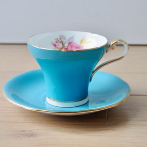 Signature shape of a Offering a lovely vintage Aynsley Tea Cup and Saucer teacup, Wedding Gift, Vintage English Bone China Tea Cup, ca. 1940