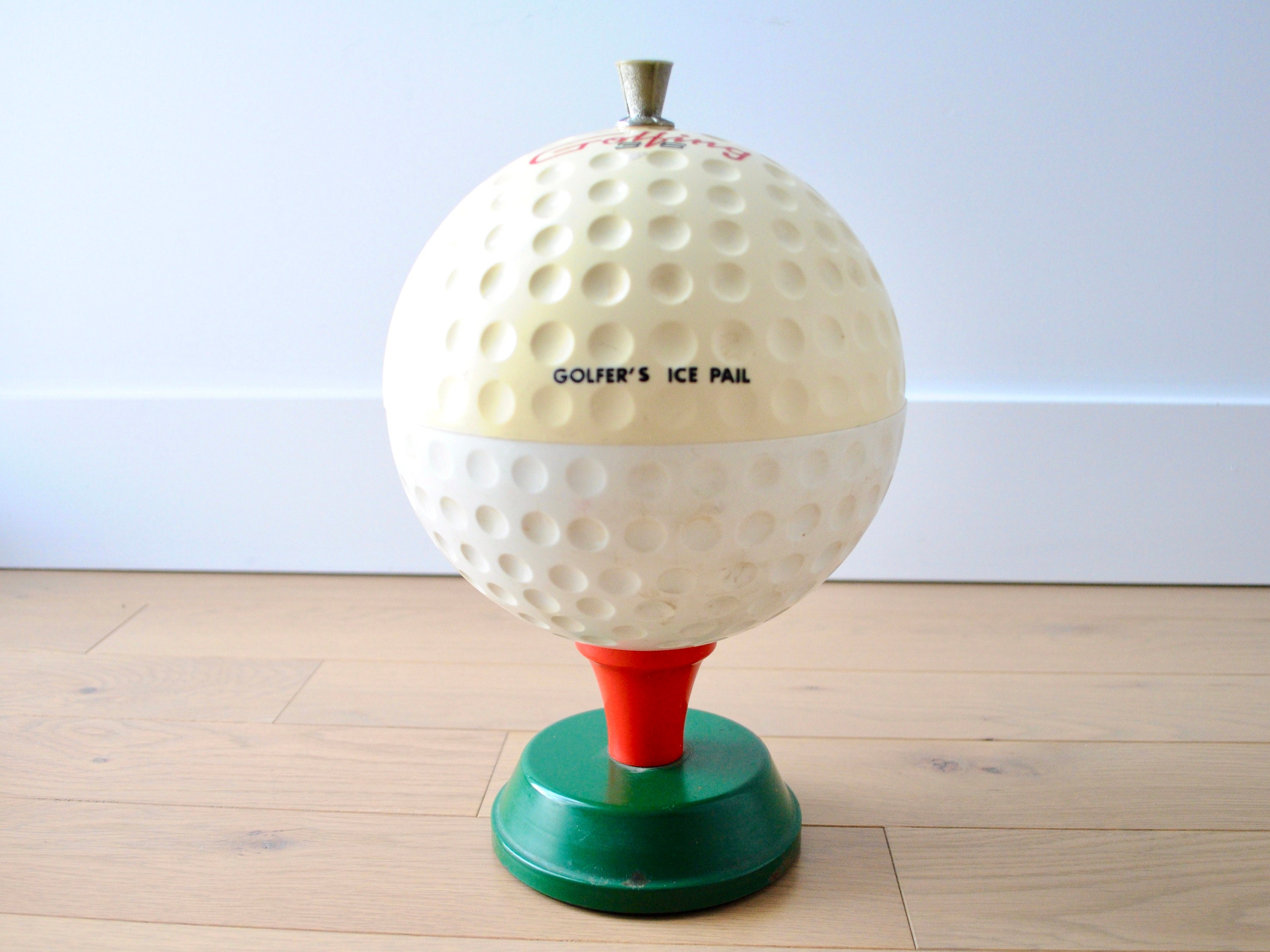 Vintage Golfers Plastic Ice Bucket made Japan shape of ball on tee