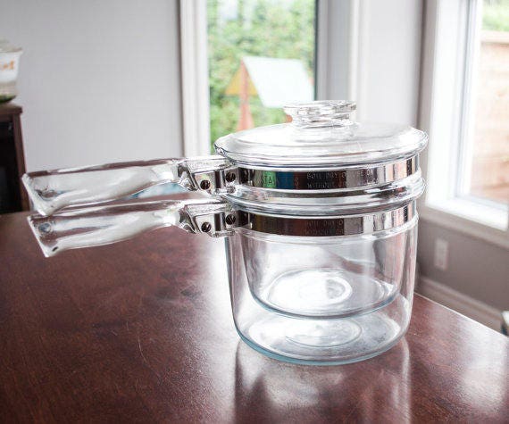 Made in USA Vintage Pyrex Clear Glass Double Boiler Cooking Pot