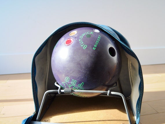 Vintage Blue Brunswick Bowling Bag With Ball Faux Leather Blue Bowling Bag With Stripes Etsy UK