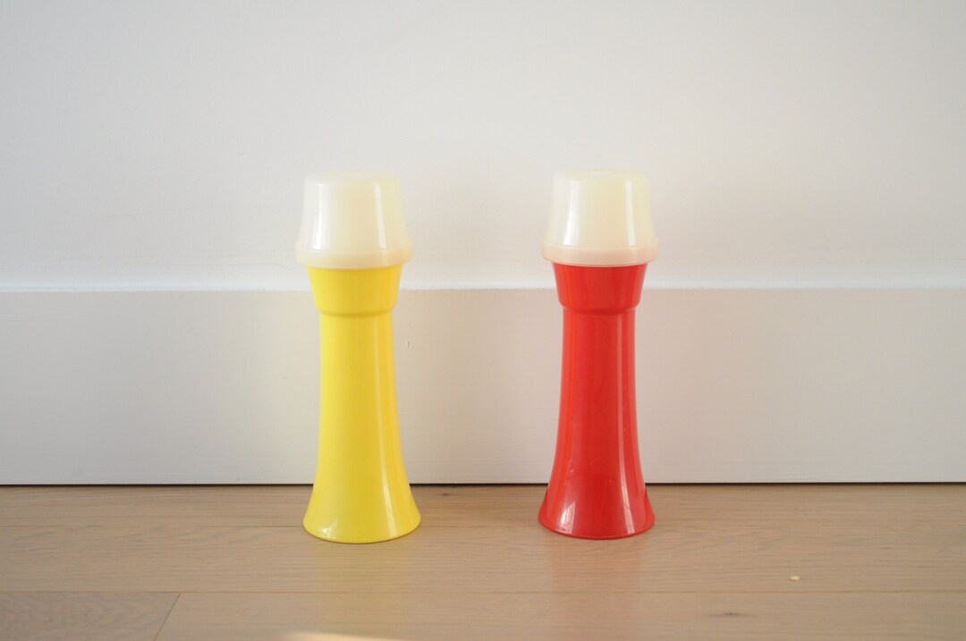 2 Vintage Tupperware Ketchup and Mustard Pump Dispensers Etsy