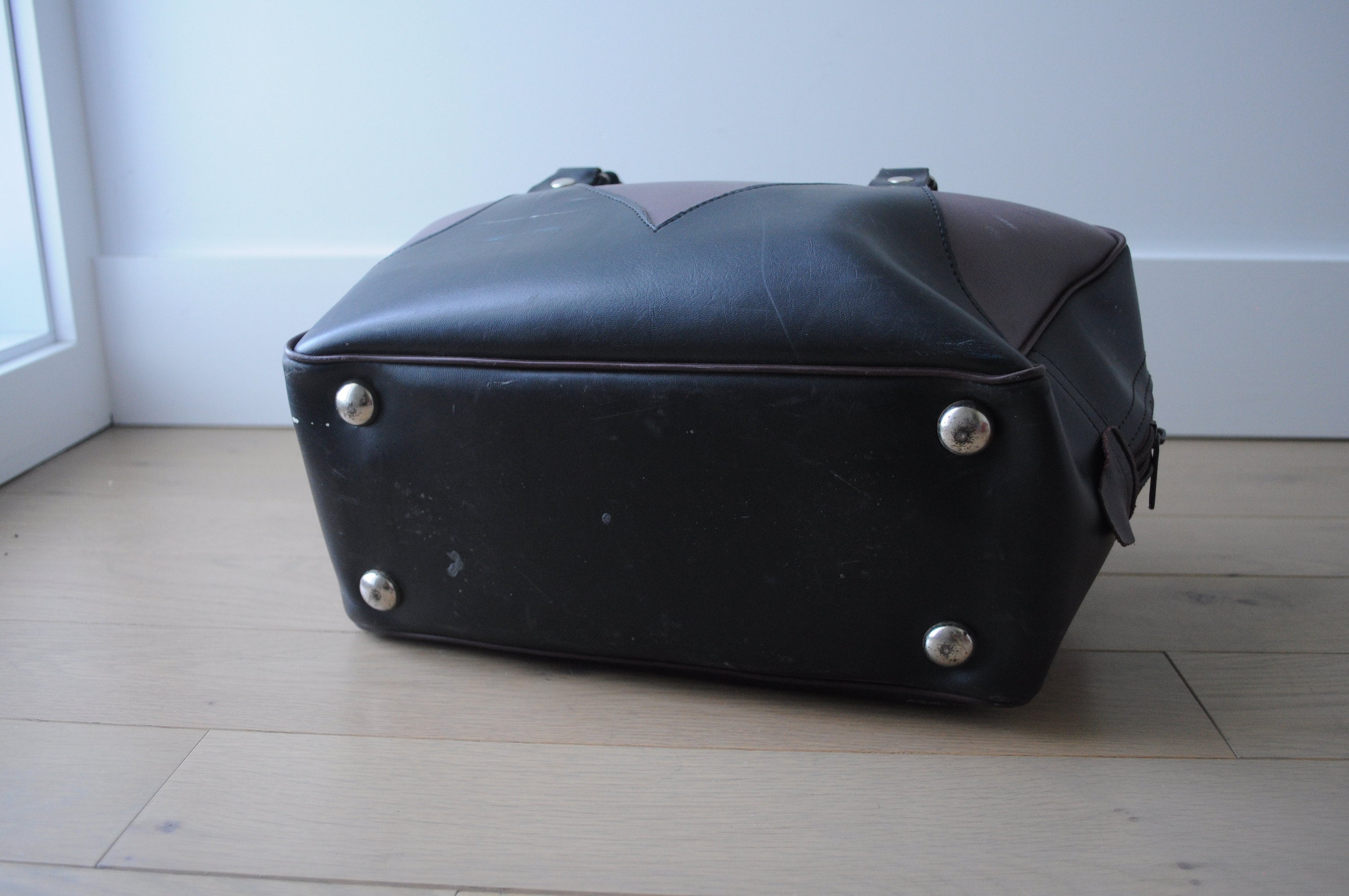 Vintage Black Bowling Bag With Ball - Faux Leather Black Bowling  