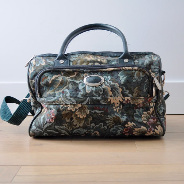 Shoulder luggage bag ~ Carry On Bag Floral Tapestry Carry On Overnight Bag 80s - handBag