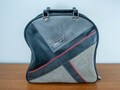 Vintage black Brunswick Bowling Bag - Faux Leather black bowling bag with Stripes