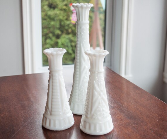 Assorted Milk Glass Of 3 Vases Bulk Vases Wedding Reception Etsy
