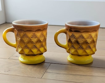 2 Vintage mug FireKing/Anchor hocking - kimberly brown and yellow Vintage Coffee Cups