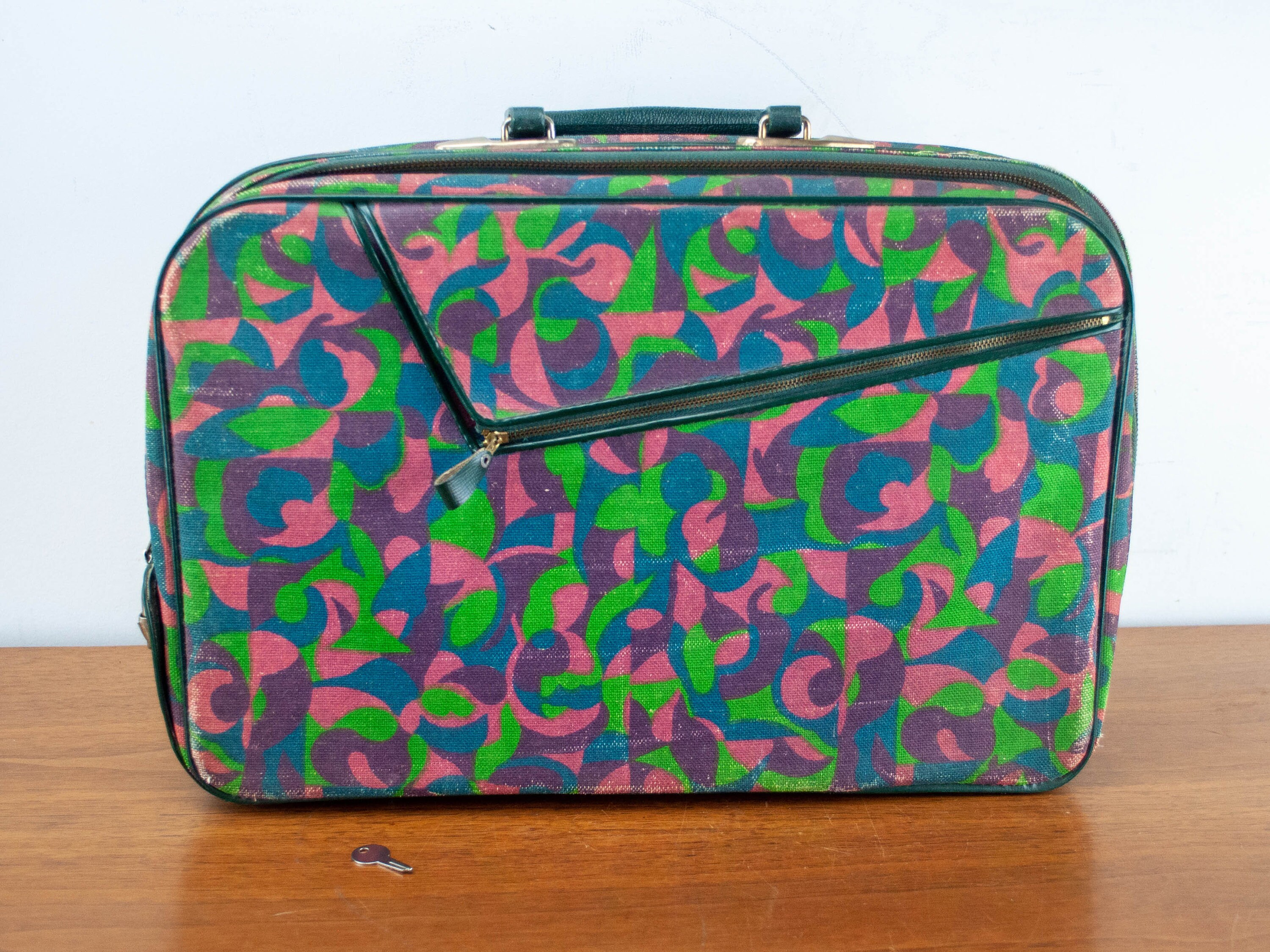 Vintage Blue, Green, Blue Paisley Suitcase Luggage Carry On Overnight Bag, Small Medium Weekender Travel Bag