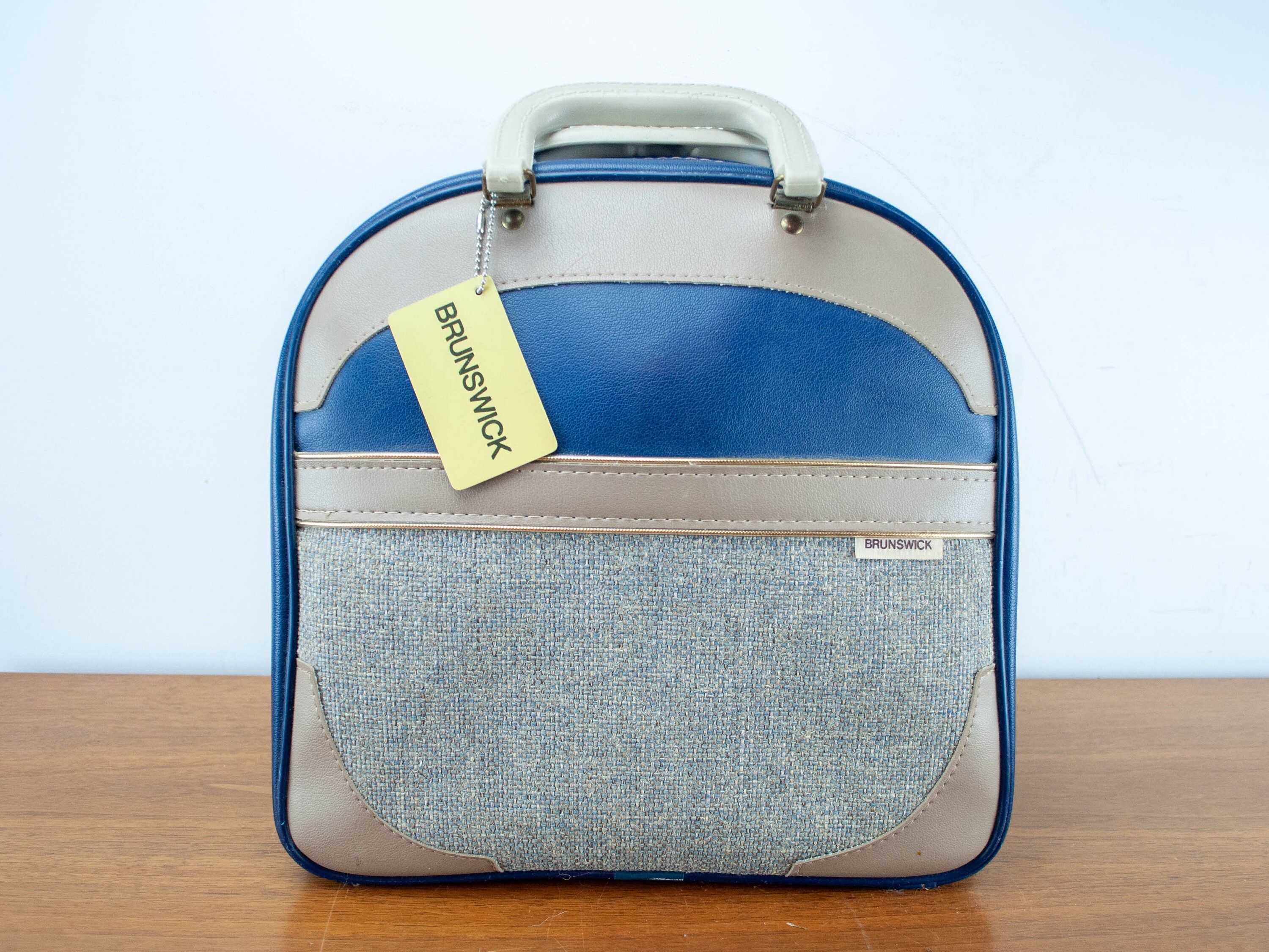 Vintage Blue Brunswick Bowling Bag With Ball Faux Leather 