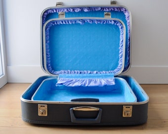 2 Vintage 60's Mod blue Suitcase