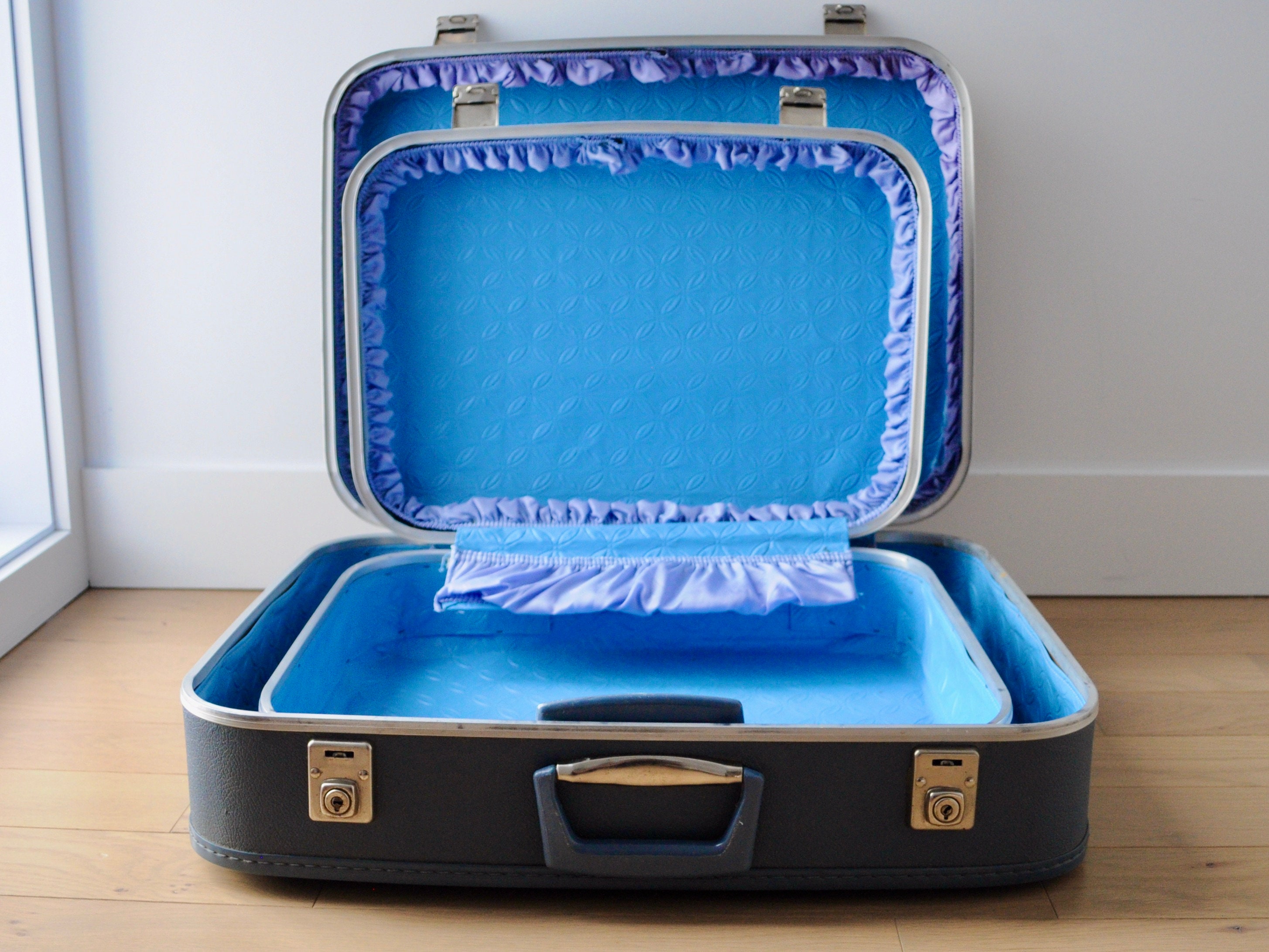 2 Vintage 60's Mod Blue Suitcase - Etsy