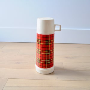 Vintage thermos, Glass Thermos, made in Canada, red and white