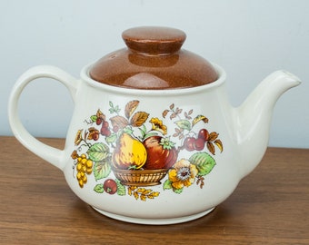 Vintage 1960s Sadler English Teapot - beige with fruit pattern