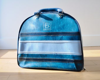 Sac de transport d'équipement de bowling brunswick bleu vintage années 80 avec boule