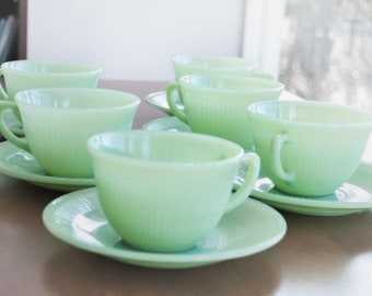 Vintage Fire King Jane Ray Jade-ite Cup and Saucer - Etsy