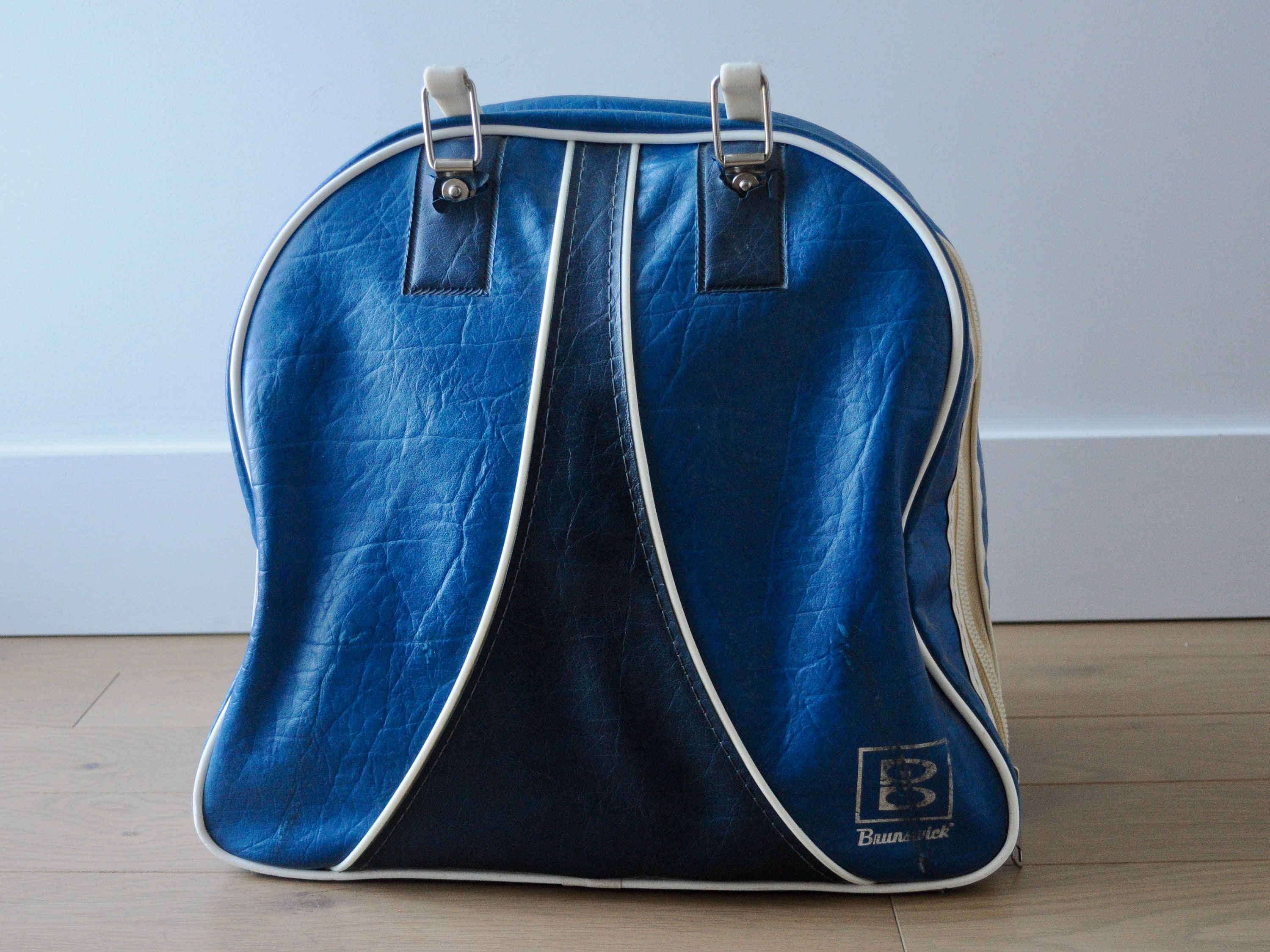 Vintage Blue Brunswick Bowling Bag With Ball Faux Leather 