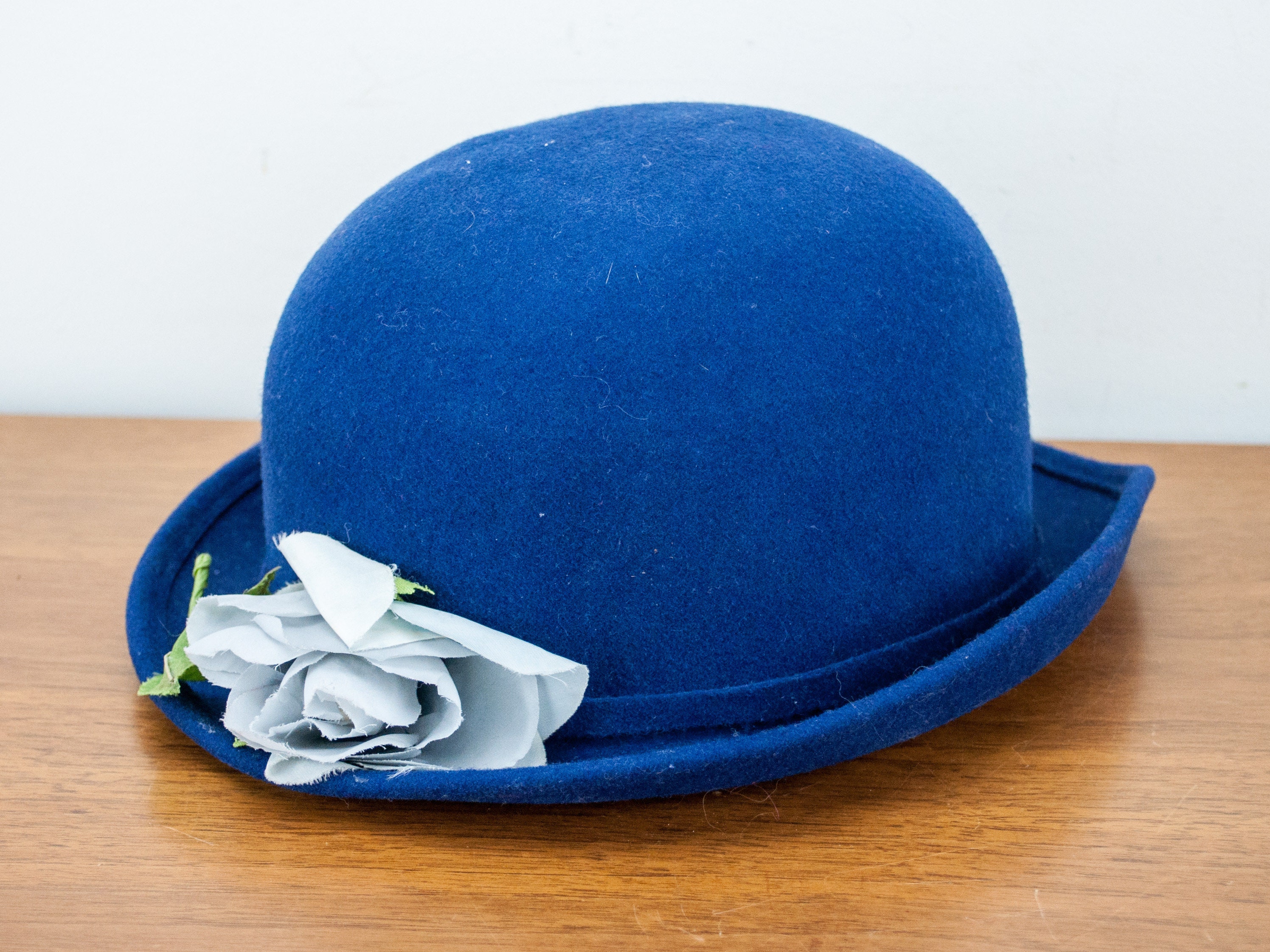 Women Vintage Doeskin Wool Felt Blue 