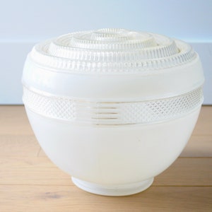 Vintage White Pendant Milk Glass with wave pattern, Vintage Art Deco Milk Glass Schoolhouse Light Fixture Shade