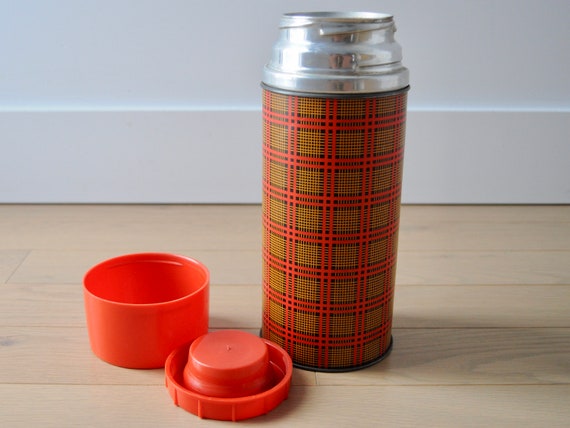 Yellow & Red Vintage Thermos with Red Lid