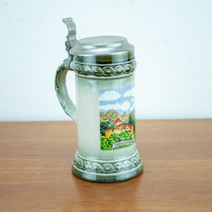 German Bavarian Stoneware Beer Stein, GERZ, with Pewter Lid