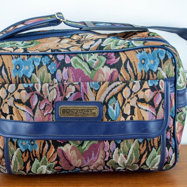 Shoulder luggage bag ~ Carry On Bag Floral Tapestry Carry On Overnight Bag 80s - handBag