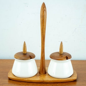 Modern Condiment Dish, wood Tray/ 1970&#39;s