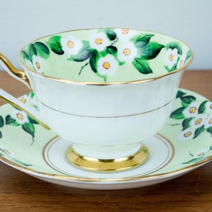 Paragon Mint And White Teacup and Saucer, Wedding Gift, Vintage English Bone China Tea Cup, ca. 1950 image 2