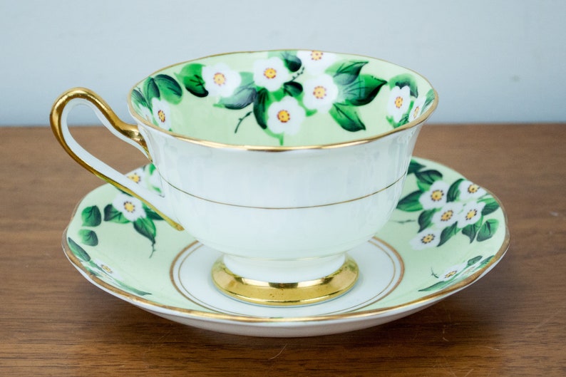 Paragon Mint And White Teacup and Saucer, Wedding Gift, Vintage English Bone China Tea Cup, ca. 1950 image 2