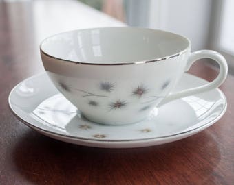 Vintage Creative Platinum Starburst Fine teacup and Saucer, Wedding Gift, Vintage Made in Japan China Tea Cup, ca. 1960