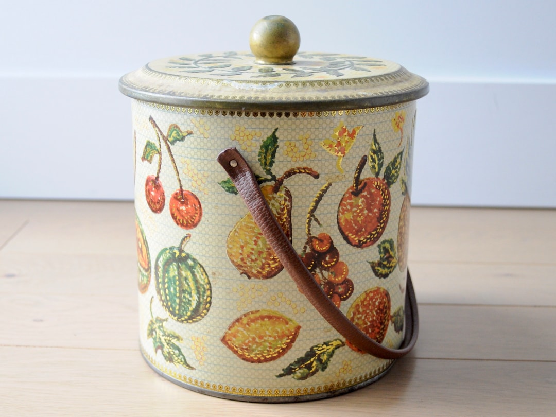 Vintage English Tin Biscuit Barrel With Moisture Absorber Vintage