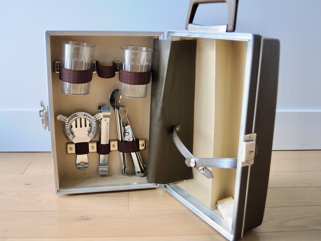 Vintage Travel Bar Suitcase Tools Glasses Key Carry on Bar Etsy