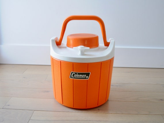 Vintage Coleman Beverage Cooler, Plastic Thermos, Made in Canada, Orange  and White 