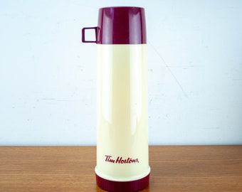 Vintage thermos, Tim Horton Glass Thermos, made in Canada, Beige and Brown
