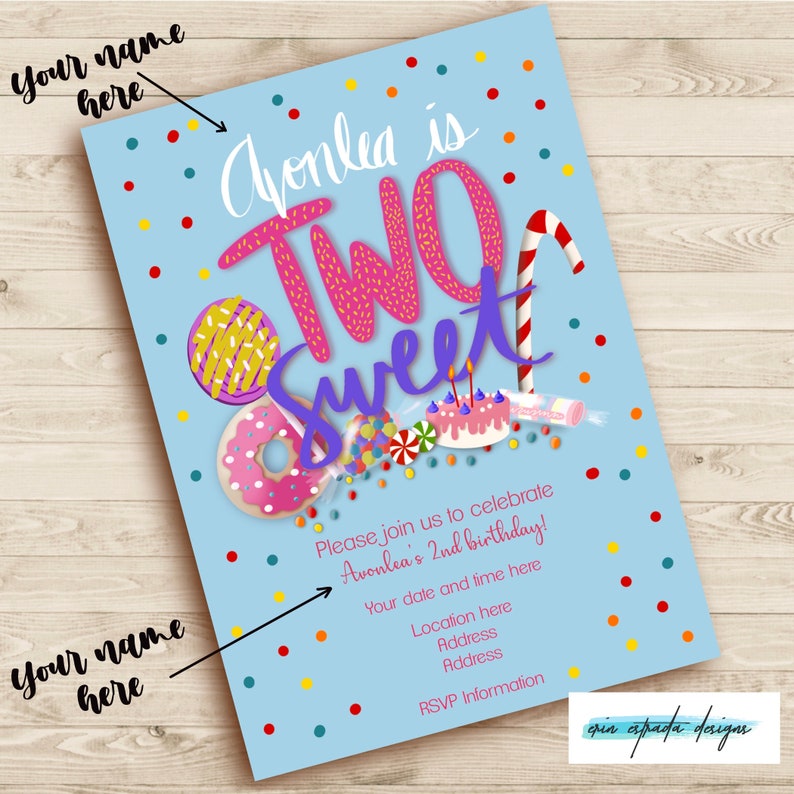 Two Sweet Birthday Invitation Digital Design 5x7 Etsy