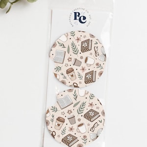 Fall Neoprene Car Coasters: Book, Coffee, Book Lover