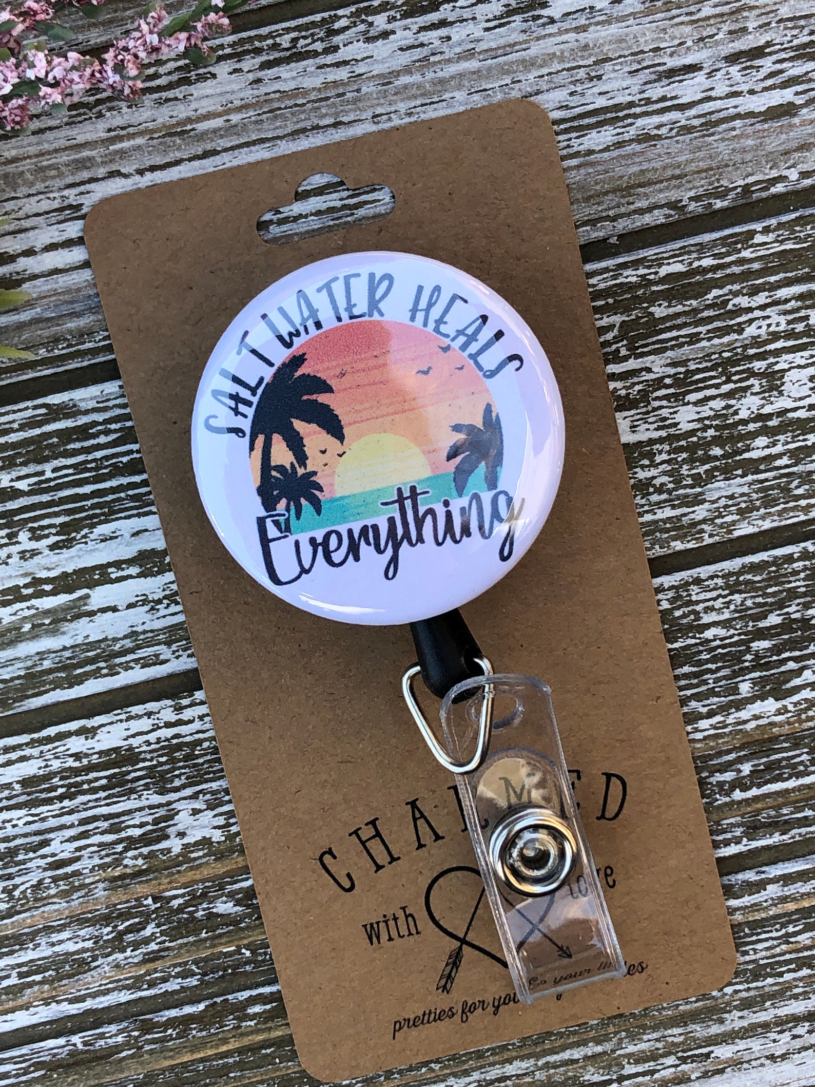 Cute Badge Holder/fun Badge Reel/salt Water Heals Everything Etsy