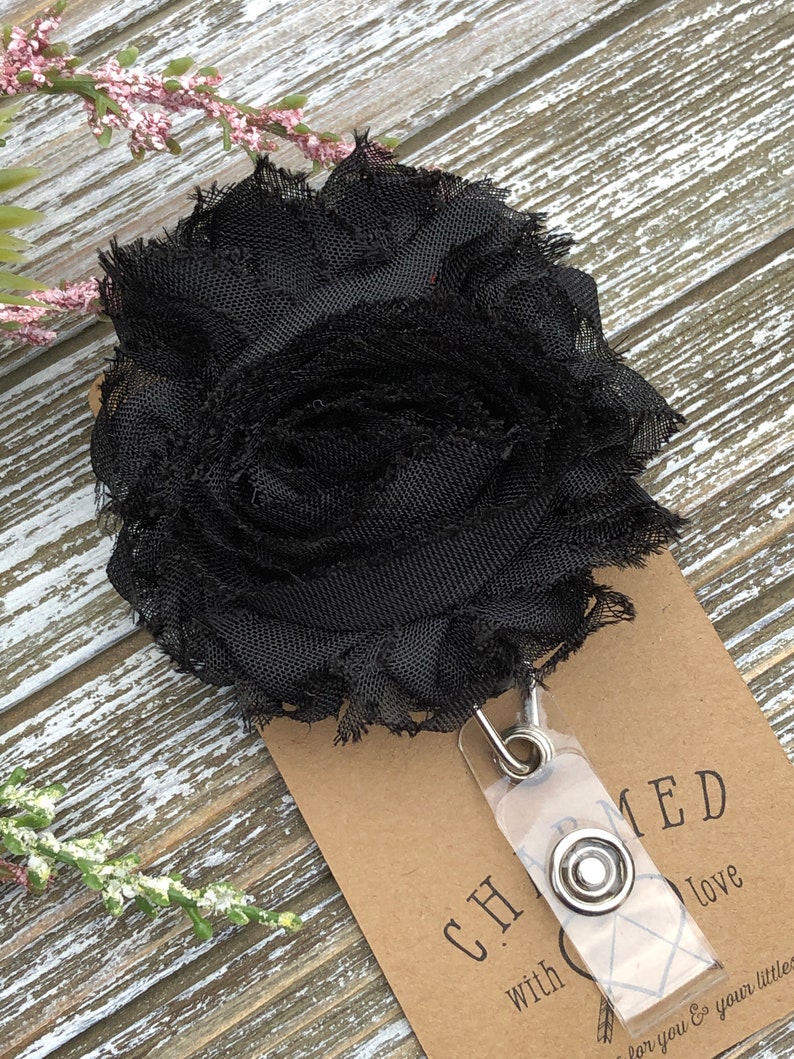 Flower Badge Reels/shabby Chic/black/flower Badge Holders/cute Etsy