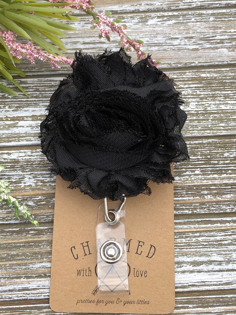 Flower Badge Reels/shabby Chic/black/flower Badge Holders/cute Etsy
