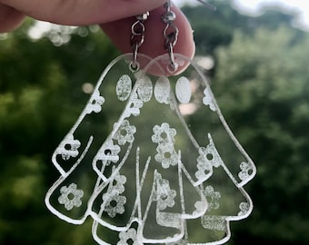 Floral Ghost Earrings, Acrylic Ghost Dangle Earrings Fall Jewelry