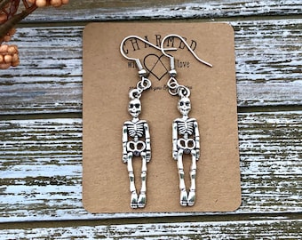 Skeleton Earrings: Antique Silver Halloween Jewelry