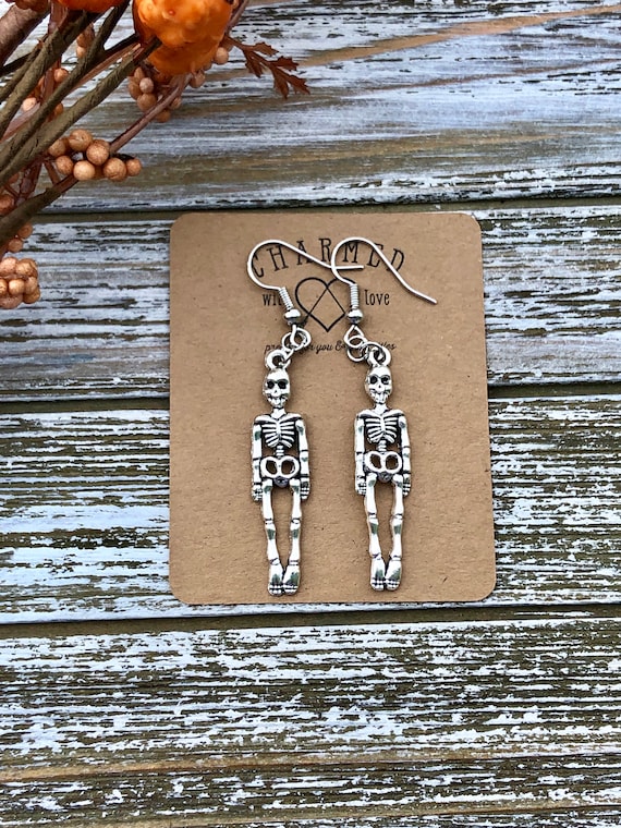 Skeleton Earrings Antique Silver Halloween Jewelry