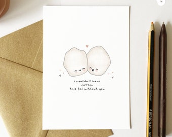 Funny 2nd Anniversary Cotton Card for Him Second Wedding Anniversary for Her 2 Year for Husband I Love You Card