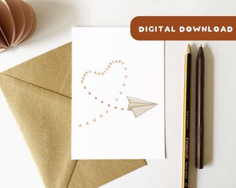 Digital Download Funny 1st Anniversary Card: Paper Wedding Anniversary Pun
