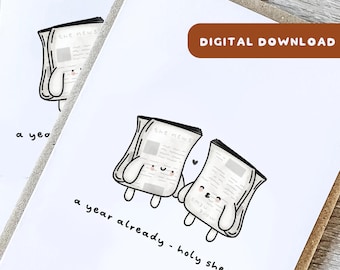 Digital Download Funny 1st Anniversary Card: Paper Wedding Anniversary Pun