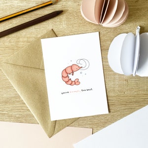 Tarjeta de amor con forma de camarón para ella, linda tarjeta de agradecimiento kawaii para novia, divertida tarjeta de aniversario con juego de palabras para novio, tarjeta de cumpleaños para él