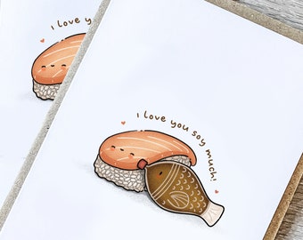 Cute Anniversary Card for Husband | Kawaii Greeting Card | I Love You Card Funny for Her | Sushi Birthday Card for Wife