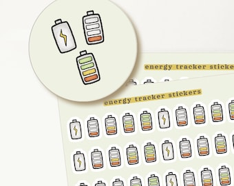 Kawaii Battery Stickers: Energy Tracker Planner Stickers for Bujo Journal