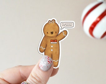 Cute Kawaii Die Cut Sticker for Phone Gingerbread Christmas Sticker for Laptop Funny Pronoun LGBT Sticker for Journal